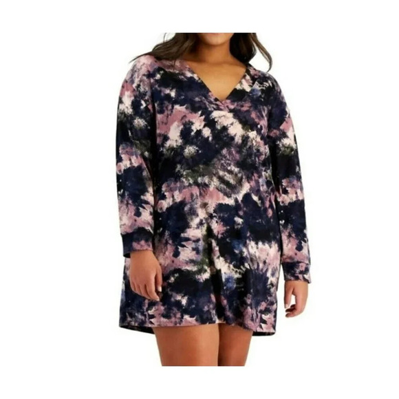 Jenni Intimates Sleepshirt Women's XL Peach Tie Dye Printed Long Sleeve V Neck - Picture 1 of 15